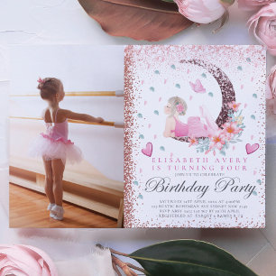 Convites Ballerina Birthday Moon Pastel Rosa Foto Cintilant