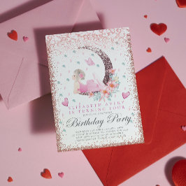 Convites Ballerina Birthday Moon Pastel Rosa Glitter