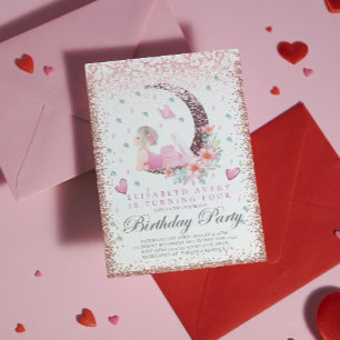Convites Ballerina Birthday Moon Pastel Rosa Glitter