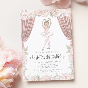 Convites Ballerina Blona Rosa Elegante Aniversário