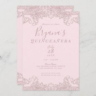 Convites Ballerina Blush Pink Lace Quinceañera