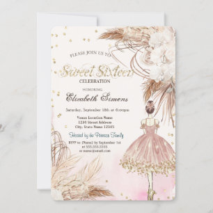 Convites Ballerina Boho Flores Rose Gold Doce 16