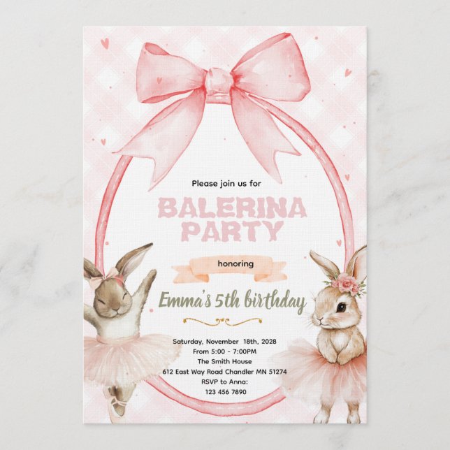 Convites Ballerina Bunny Birthday Invitation (Frente)