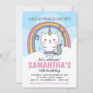 Convites Ballerina Caticorn Cat Unicorn Party
