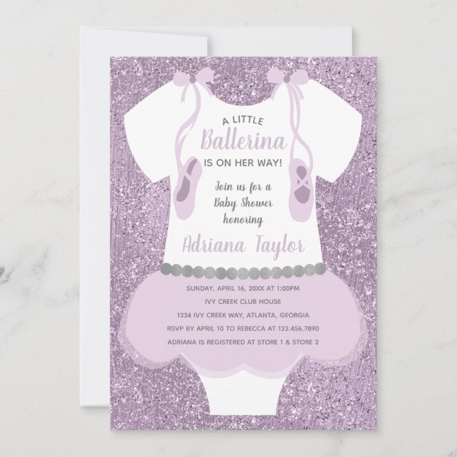 Convites Ballerina Chá de fraldas Invitation, Purple (Frente)