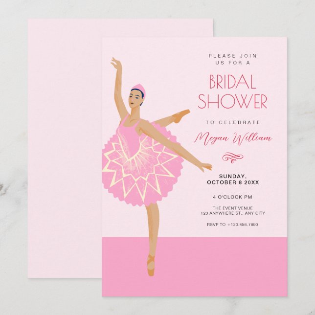 Convites Ballerina cor-de-rosa, balé de dança (Frente/Verso)