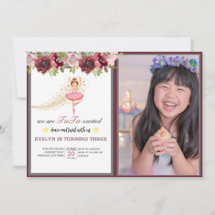 Convites Ballerina Dancer Balé Floral Rosa Aniversário