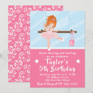 Convites Ballerina de Cabelo Vermelho no Aniversário de Tut