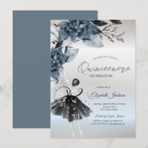 Convites Ballerina de Flores de Inverno Quinceanera Prata