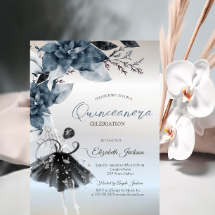 Convites Ballerina de Flores de Inverno Quinceanera Prata