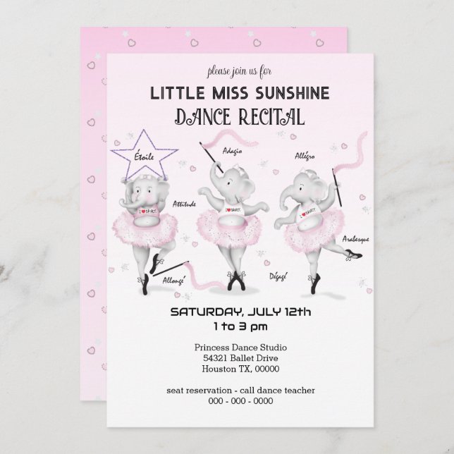 Convites Ballerina Elephant Dance Considerando (Frente/Verso)