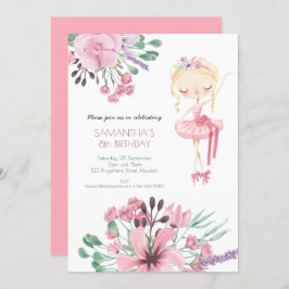 Convites Ballerina Florals Foliage Girl 8ª Festa de anivers