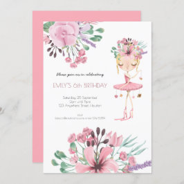 Convites Ballerina Florals Foliage Girls 6 Festa de anivers