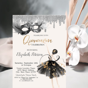 Convites Ballerina Máscara Brilho Gotas Quinceanera