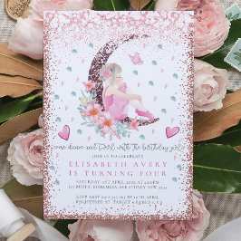 Convites Ballerina Moon Pastel Rosa Brilhante Aniversário