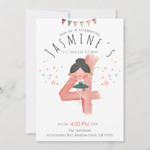 Convites Ballerina Pastel Aniversário de 4 anos Menina