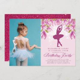 Convites Ballerina Photo Pink Birthday