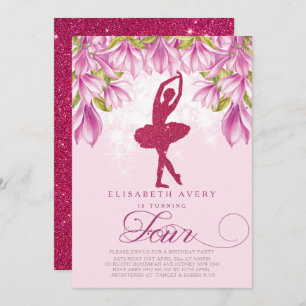 Convites Ballerina Pink Glitter Birthday