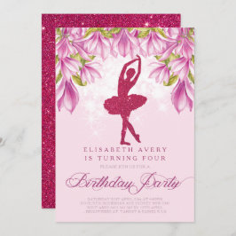 Convites Ballerina Pink Glitter Birthday
