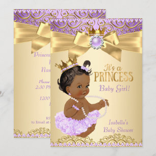 Convites Ballerina Princesa Bebê Chuvada Lilás Ouro Étnico