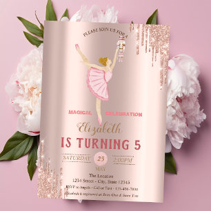 Convites Ballerina Quebra-Nozes Drips Dourado Rosa Aniversá