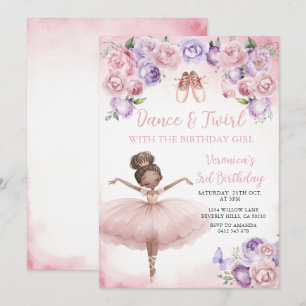 Convites Ballerina Roxa Aniversário de 3 anos