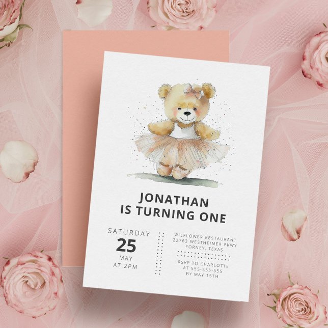 Convites Ballerina Teddy Bear Aniversário de criança Simple (Criador carregado)