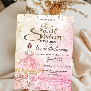 Convites Ballerina, Tiara Princess Bokeh Sweet 16
