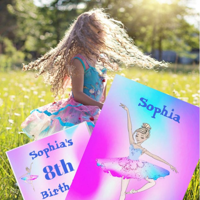 Convites Ballerina Tie Dye Purple Blue Age Aniversário (Criador carregado)