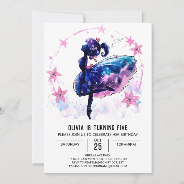 Convites Ballerina Whimsical Imprimível Aniversário (Frente)