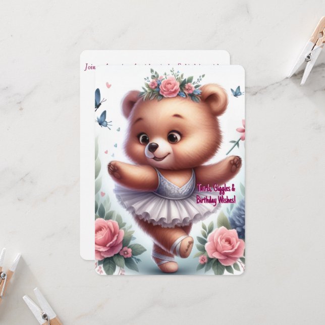 Convites Ballet Bear Birthday Invitation (Frente/Verso In Situ)