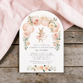 Convites Ballet Bunny Peach Floral Arch Birthday