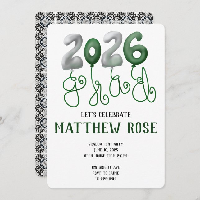 Convites Balloon 2025 Grad Invitation (Frente/Verso)