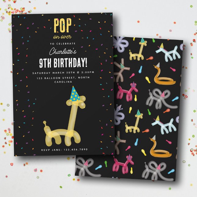 Convites Balloon Animals Giraffe Kids Birthday Party Theme (Balloon Animals Giraffe Kids Birthday Party Theme Invitation)