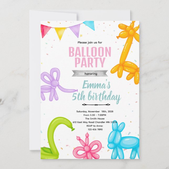 Convites Balloon Animals party invitation (Frente)