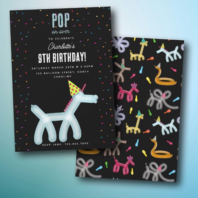 Convites Balloon Animals Unicorn Kids Birthday Party Theme (Balloon Animals Unicorn Kids Birthday Party Theme Invitation)