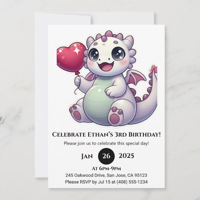 Convites Balloon Baby Dragon Aniversário (Frente)