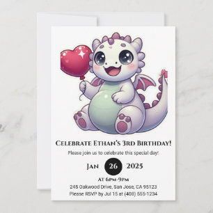 Convites Balloon Baby Dragon Aniversário