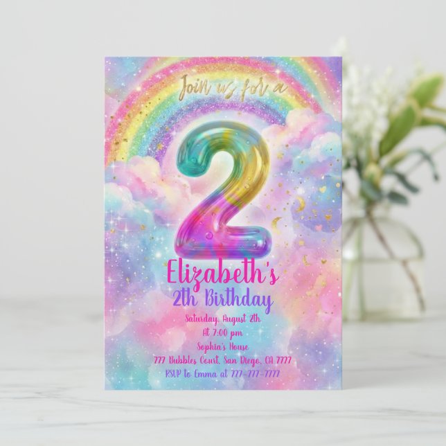 Convites Balloons Birthday 2th Birthday  (Em pé/Frente)