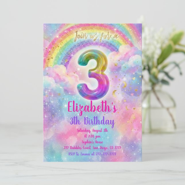 Convites Balloons Birthday 3th Birthday  (Em pé/Frente)