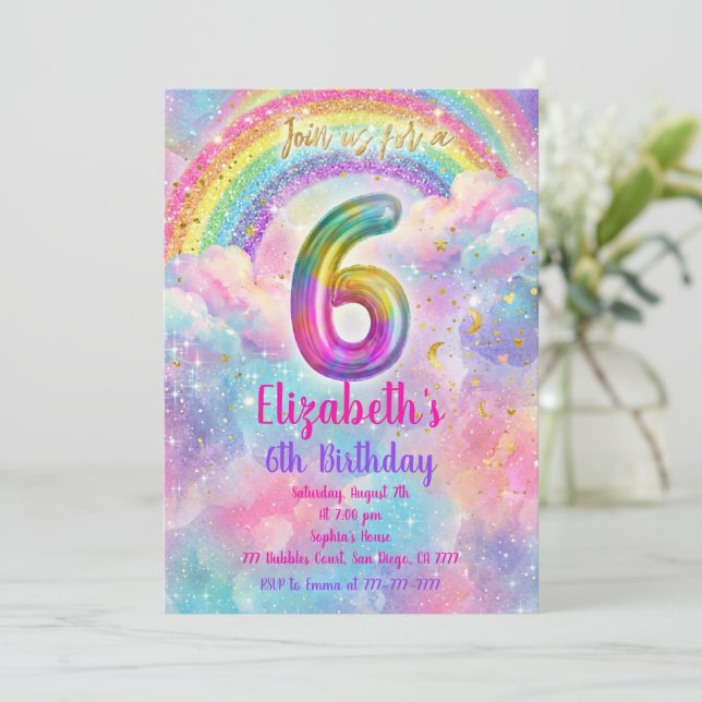 Convites Balloons Birthday 6th Birthday  (Em pé/Frente)