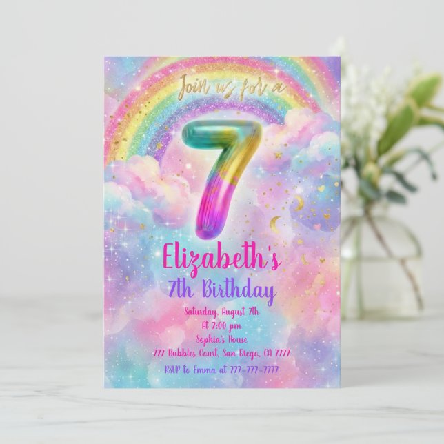 Convites Balloons Birthday 7th Birthday  (Em pé/Frente)