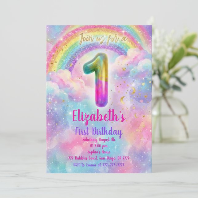 Convites Balloons Birthday first Birthday  (Em pé/Frente)