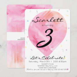 Convites Baloão Aquarela Rosa Aniversário Menina
