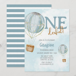Convites Baloão de Ar Azul Aniversário de 1 ano