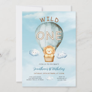 Convites Baloão de Ar Quente Wild One Jungle Aniversário de