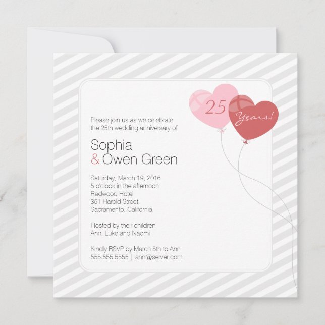 Convites Baloes Aniversário de 25 Anos de Casamento Festa d (Frente)