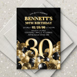 Convites Balões aniversário de 30 anos Dourado preto<br><div class="desc">Montes e montes de balões. Esta design não se segura! Apresentando números ousados e tipografia elegante em um espaço que está literalmente transbordando de balões, este design é um instantâneo partidário. O esquema de cores dourada e preta e a tipografia retrorística definem um tom clássico e na moda para o...</div>