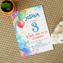 Convites Balões Arco-Íris I Festa de aniversário Personaliz