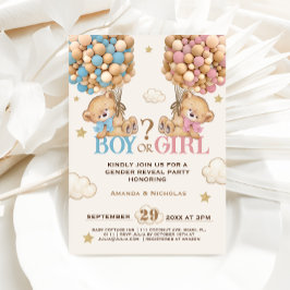 Convites Balões Azuis Cor-de-Rosa Brilhantes Esperar Revela